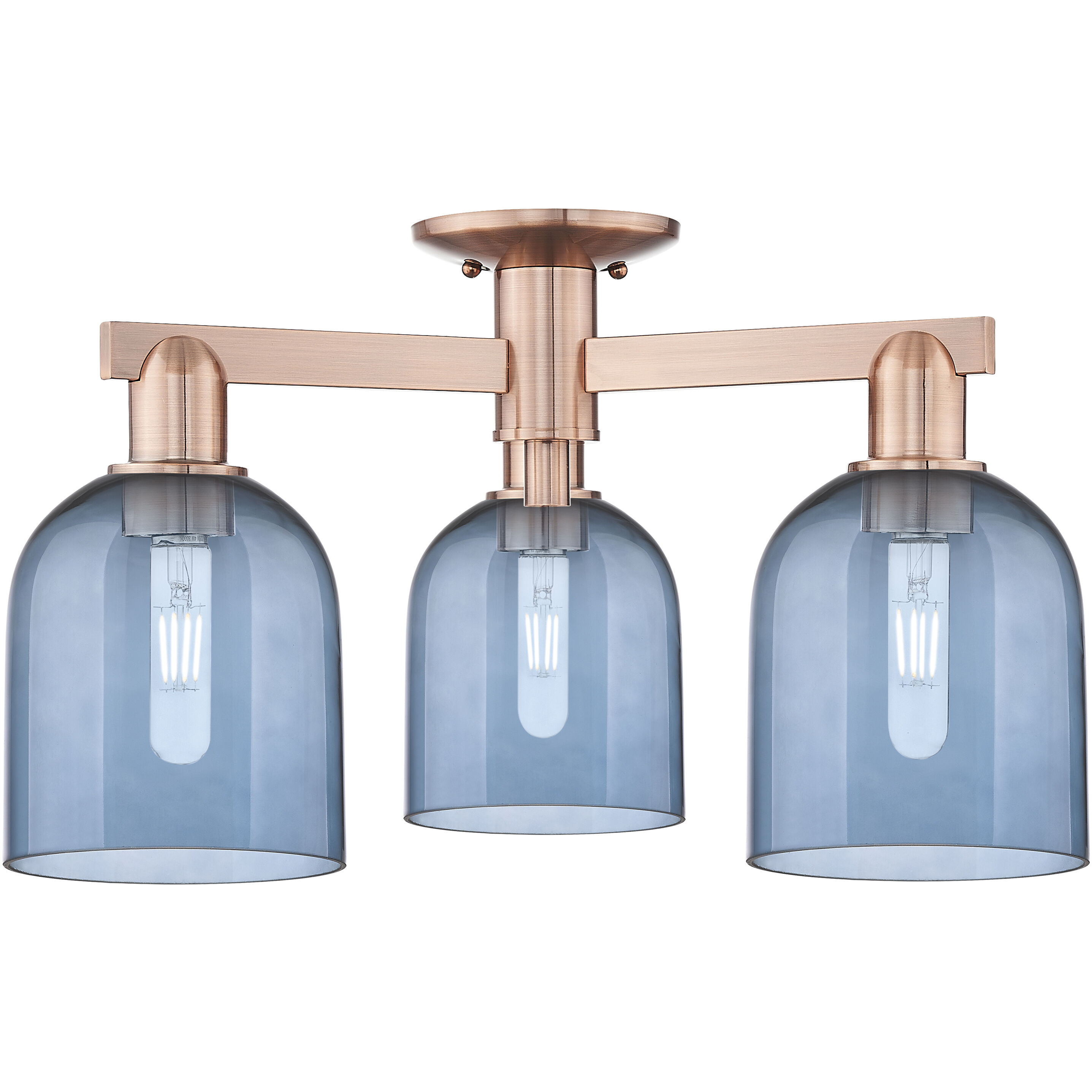 Arcadia Bella 3 Light 23 inch Antique Copper Semi-Flush Mount Ceiling Light in Blue