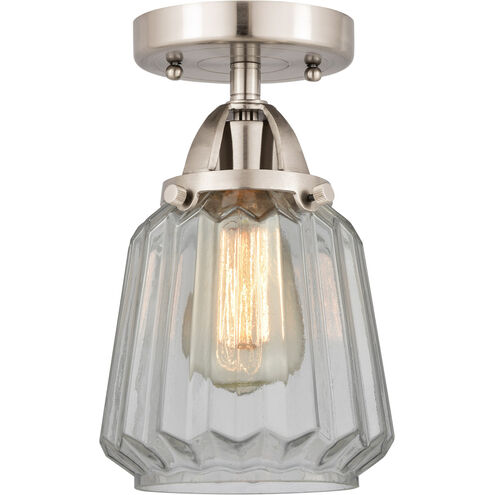 Nouveau 2 Chatham LED 6 inch Brushed Satin Nickel Semi-Flush Mount Ceiling Light in Clear Glass