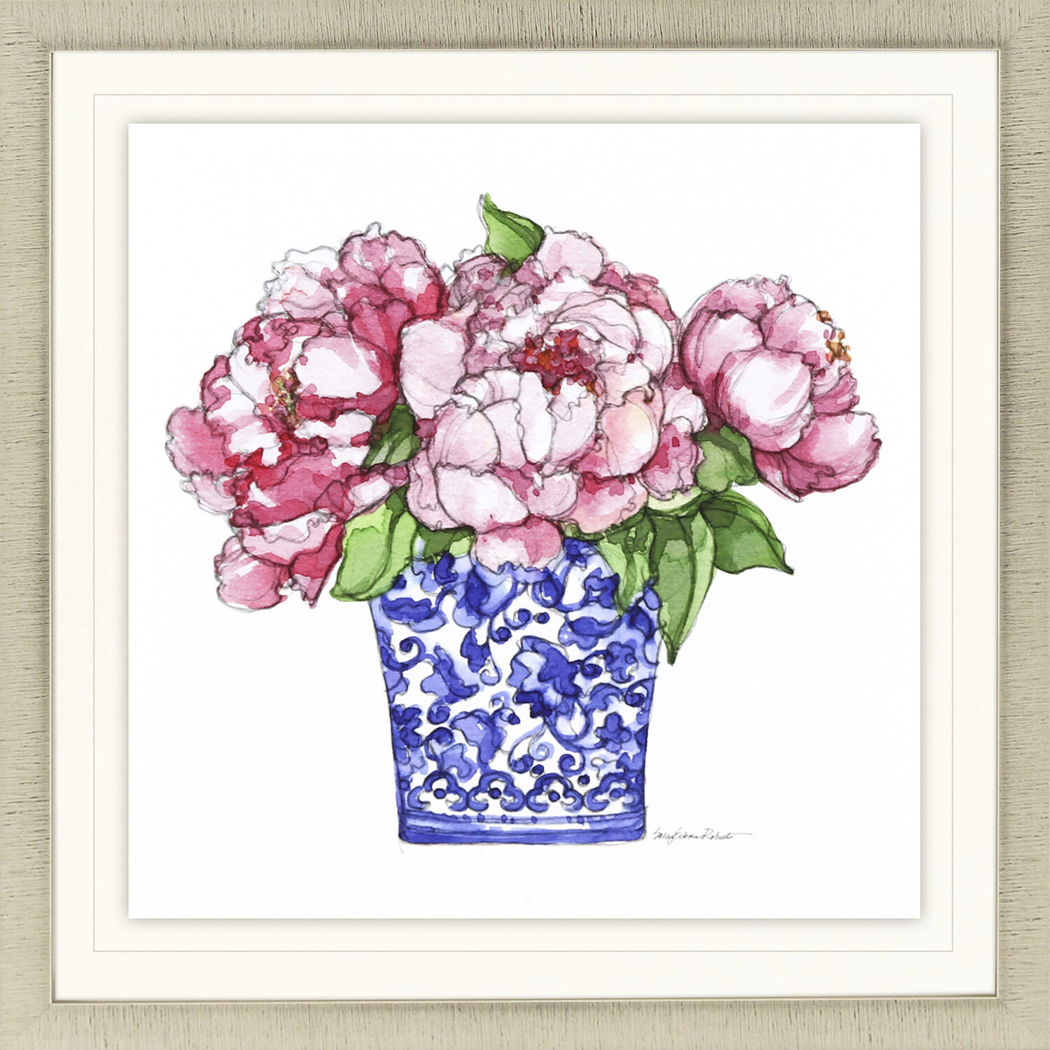 Pretty Petals Pink and Blue and Green and White Framed Art