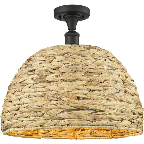 Woven Rattan 1 Light 15.75 inch Oil Rubbed Bronze Semi-Flush Mount Ceiling Light