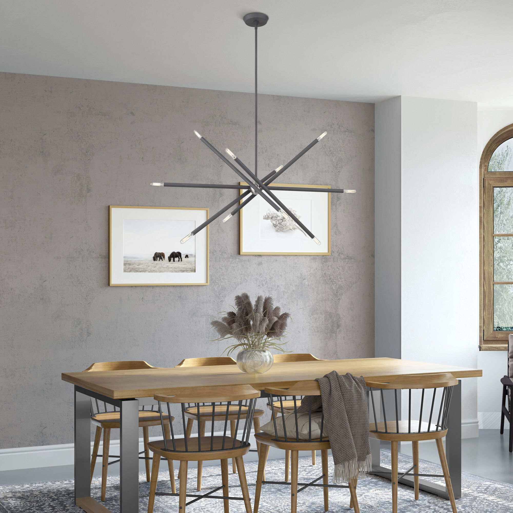 Soho Linear Chandelier Ceiling Light in Scandinavian Gray with Brushed Nickel Accents