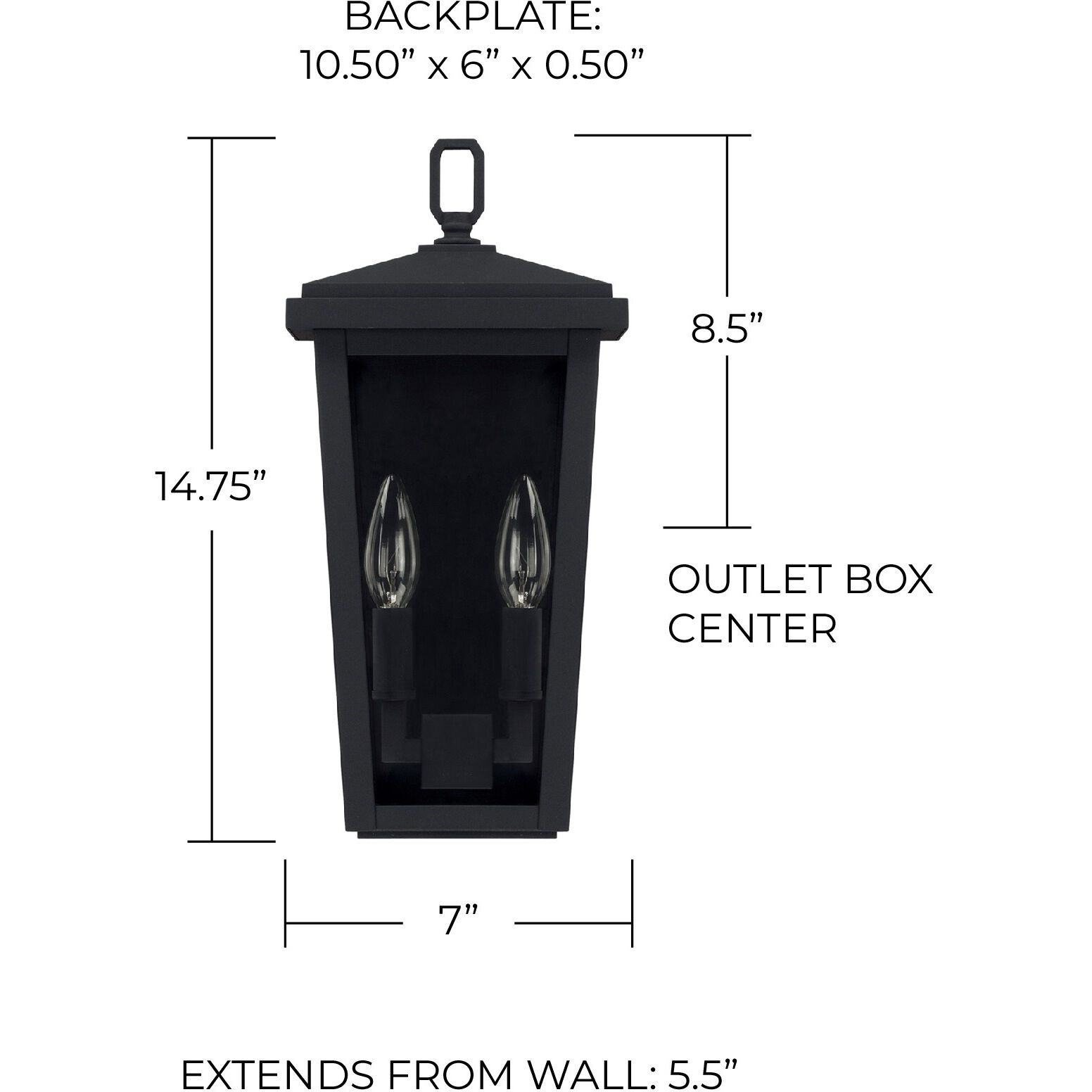 Donnelly 2 Light 15 inch Black Outdoor Wall Lantern
