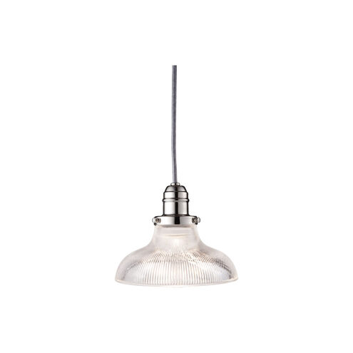 Vintage 1 Light 9 inch Polished Nickel Pendant Ceiling Light in Ribbed Clear Glass, R08