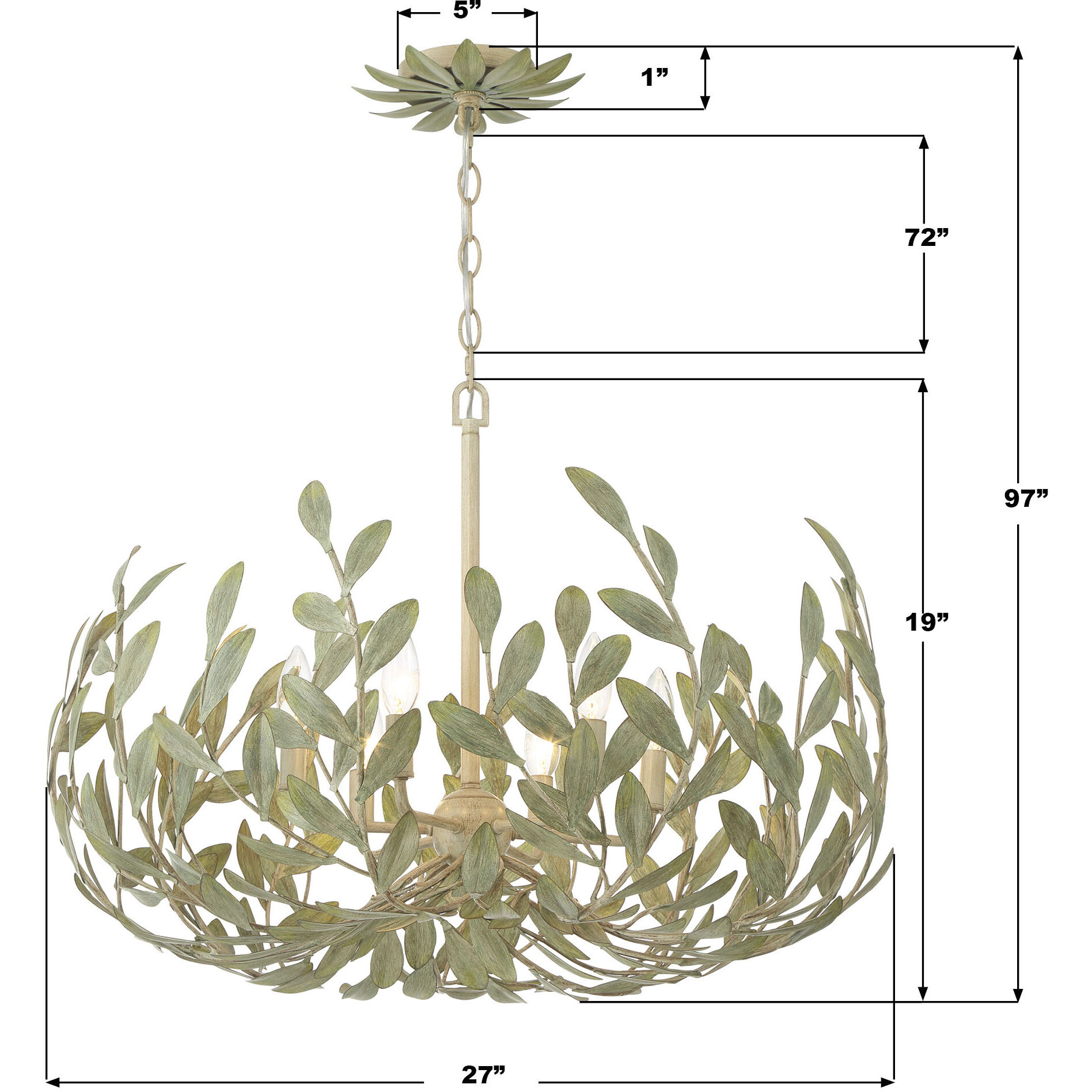 Broche 6 Light 27 inch Champagne Green Tea Chandelier Ceiling Light