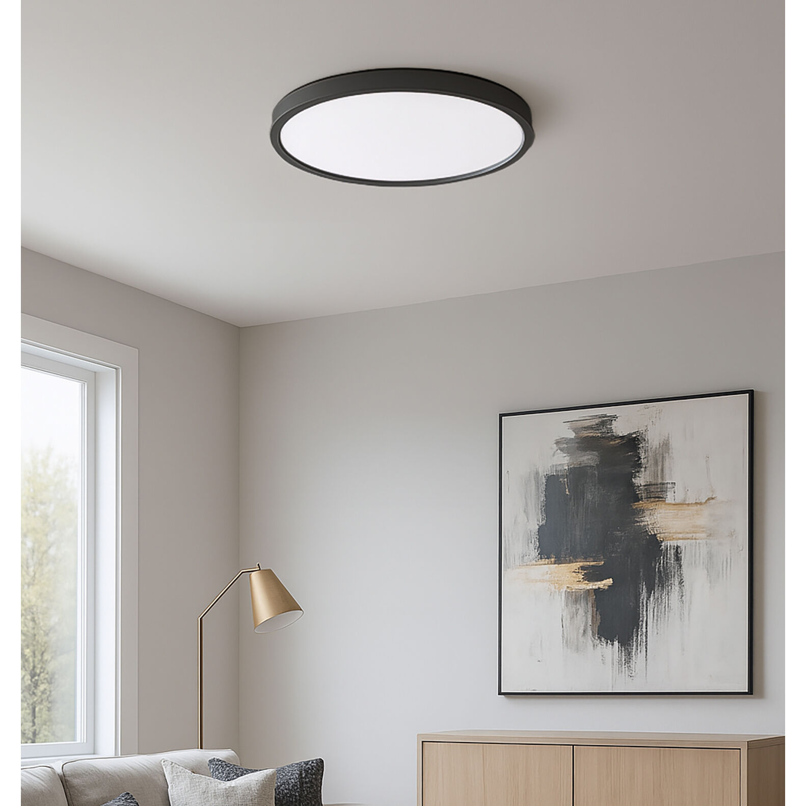 Edge Round LED 23.63 inch Black Flush Mount Ceiling Light in 24 in