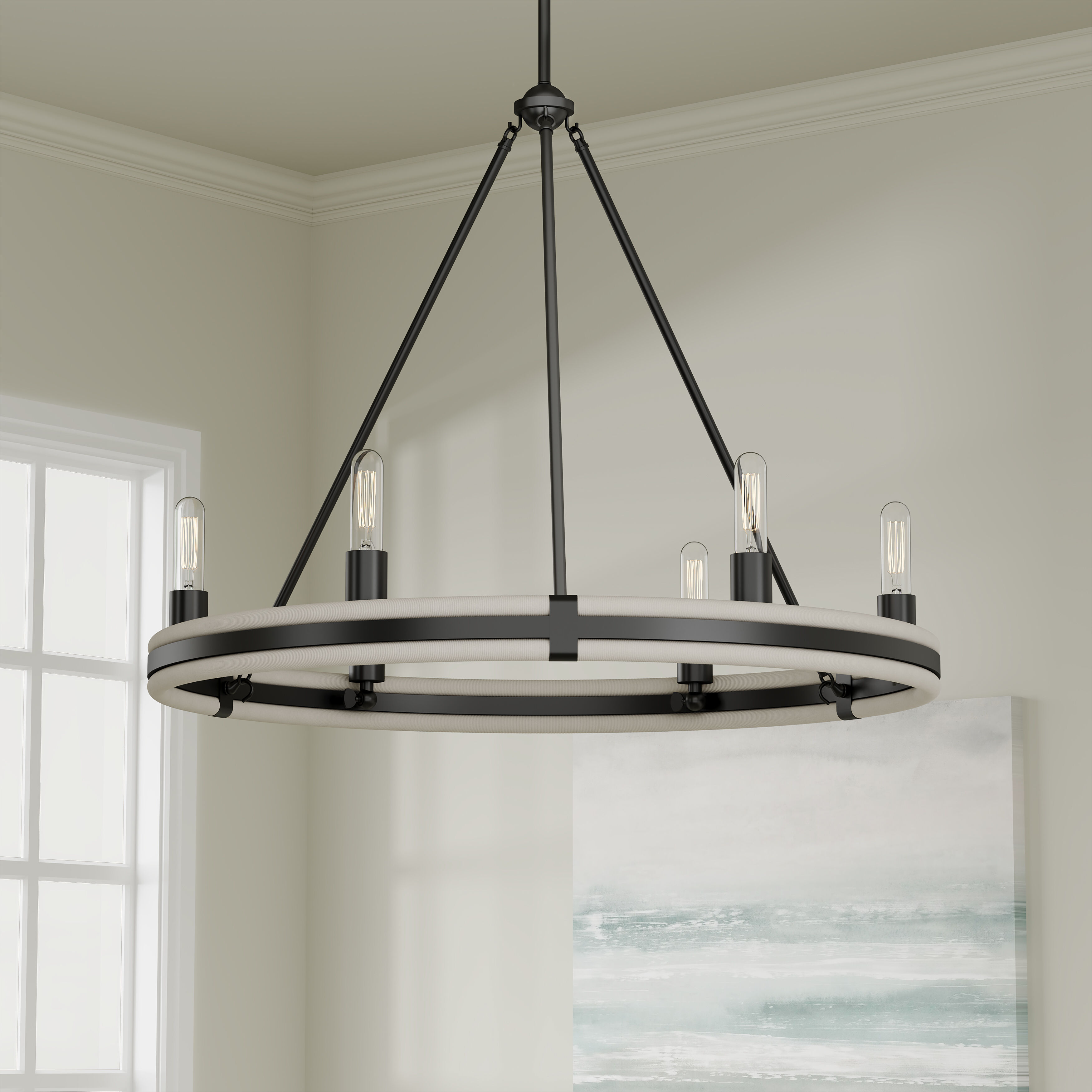 Rovessa 6 Light 32 inch Matte Black Chandelier Ceiling Light