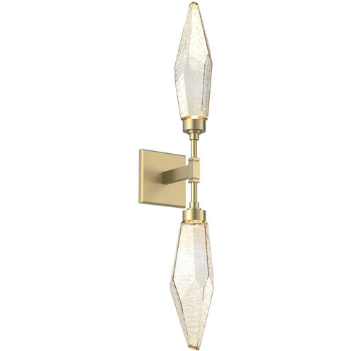 Rock Crystal LED 4.5 inch Gilded Brass Indoor Sconce Wall Light in 3000K LED, Chilled Amber, Double