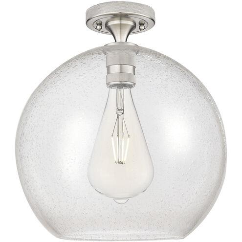 Crown Point 1 Light 11.75 inch Satin Nickel Flush Mount Ceiling Light in Seedy Glass