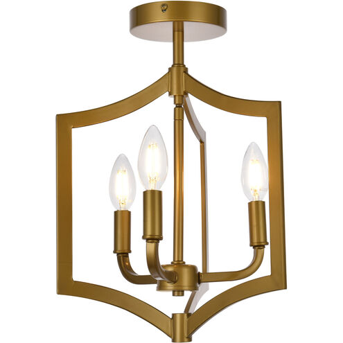 Kiera 3 Light 12 inch Brass Flush Mount Ceiling Light