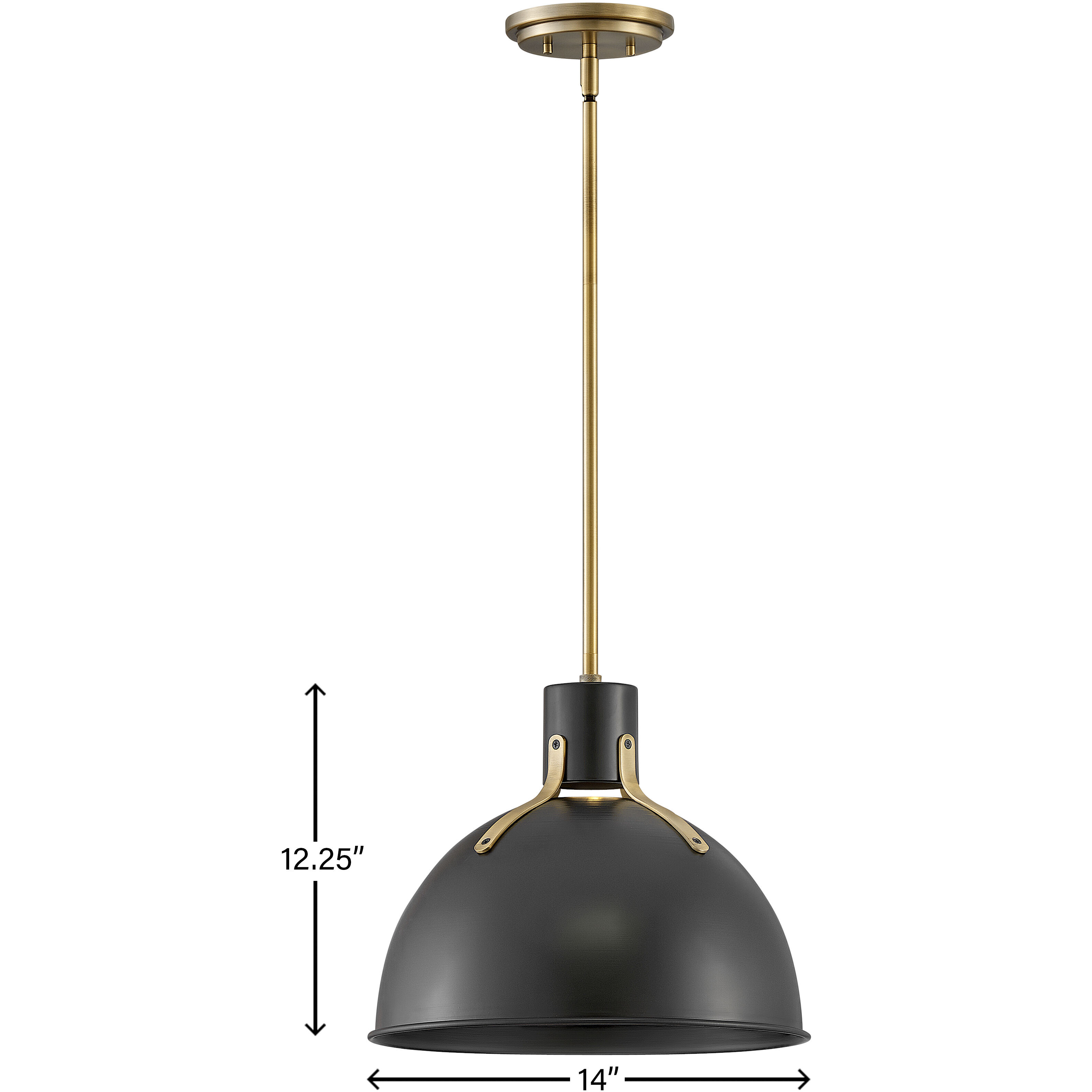 Argo LED 14 inch Satin Black with Lacquered Brass Indoor Pendant Ceiling Light