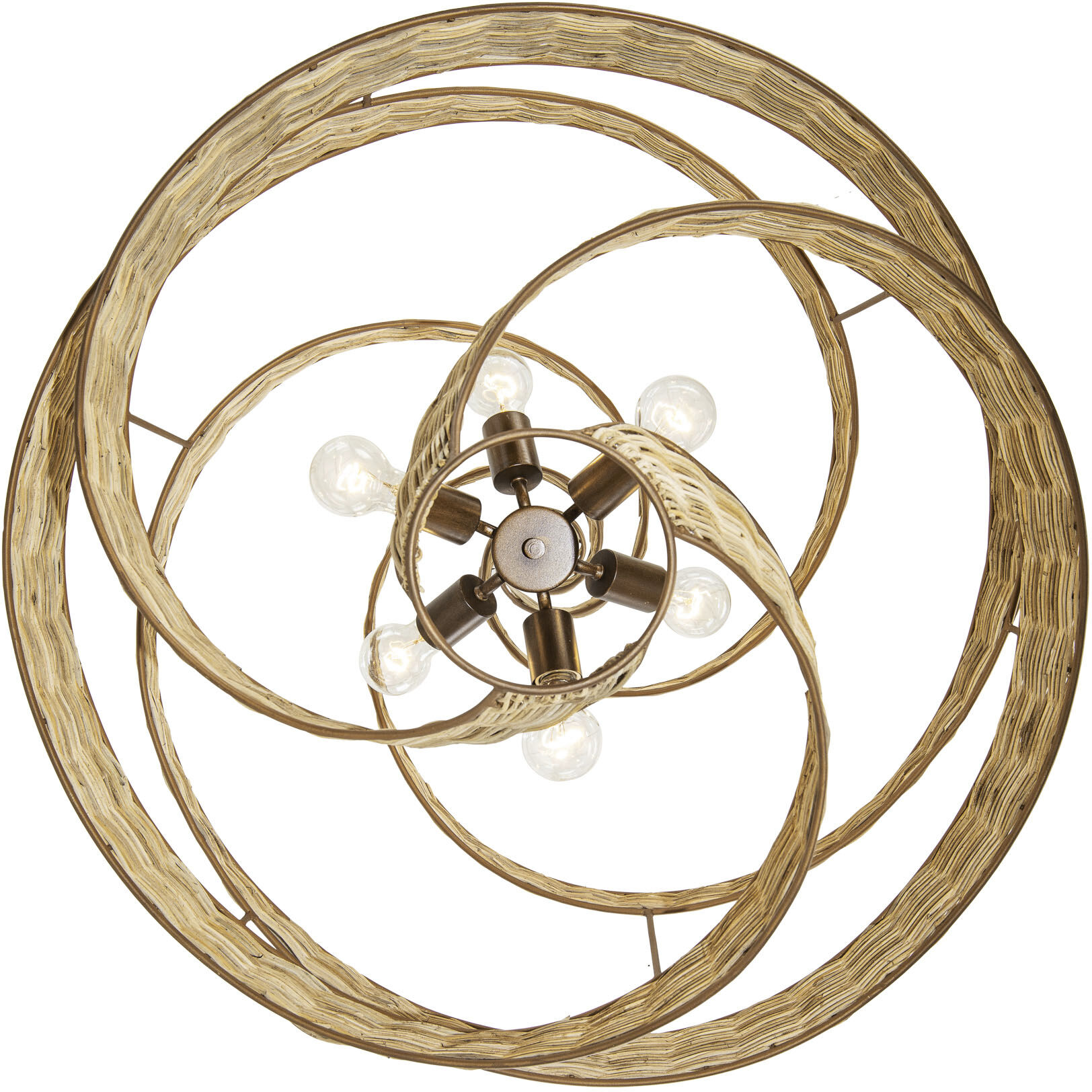 Flow 6 Light 30 inch Baguette and Natural Rattan Pendant Ceiling Light in Baguette/Natural Rattan, Smithsonian Collaboration