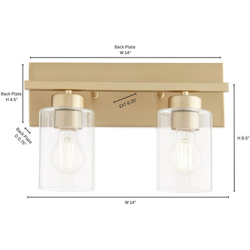 Carter 2 Light 14 inch Aged Brass Vanity Light Wall Light