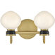 Lucy 2 Light 15.5 inch Lacquered Brass with Black Bath Light Wall Light