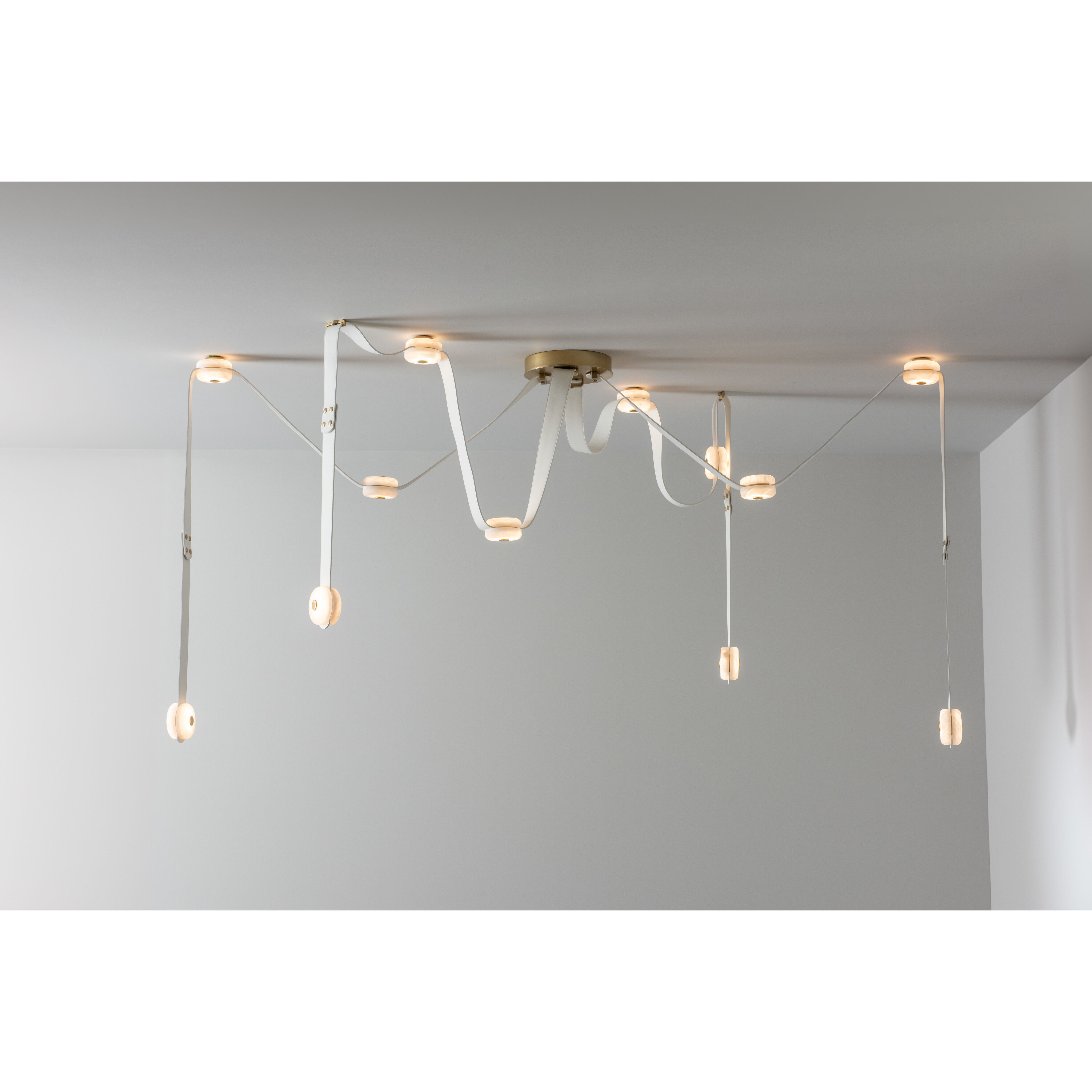Art & Alchemy SNAPS LED 86.5 inch White Pendant Ceiling Light in White Leather with Alabaster, Large