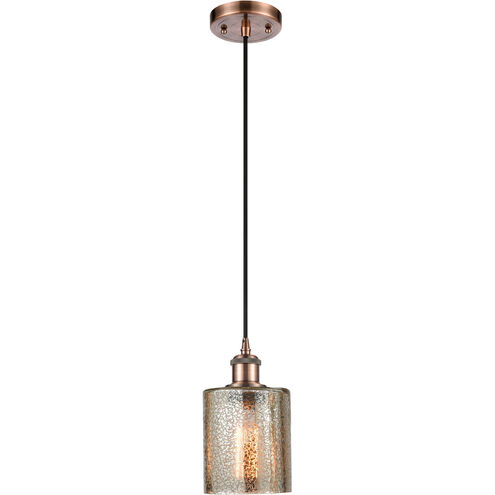 Ballston Cobbleskill LED 5 inch Antique Copper Mini Pendant Ceiling Light in Mercury Glass, Black Textured, Ballston