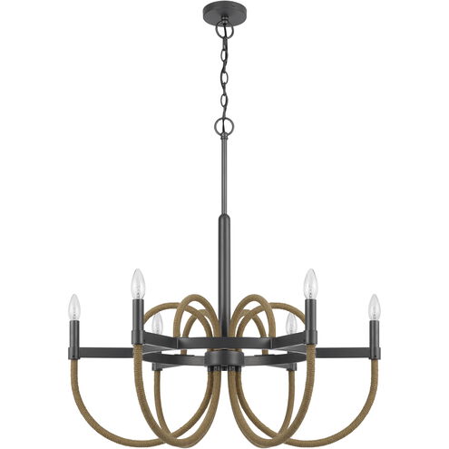 Rowland 6 Light 31 inch Burlap and Black Chandelier Ceiling Light, Candelabra Style