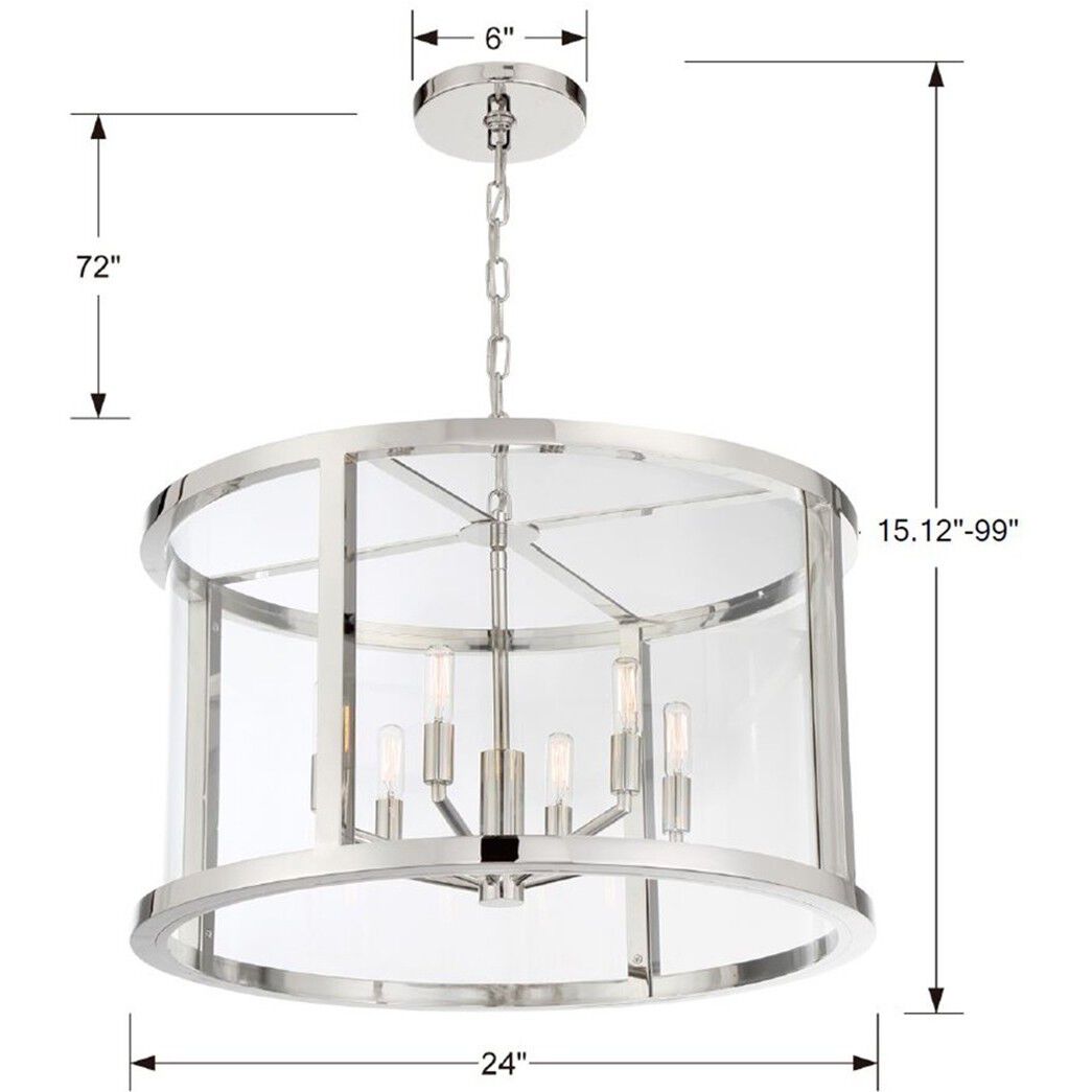 Devon 6 Light 24 inch Polished Nickel Lantern Chandelier Ceiling Light