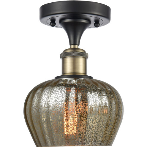 Ballston Fenton LED 7 inch Black Antique Brass Semi-Flush Mount Ceiling Light in Mercury Glass, Ballston