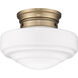 Ingalls 1 Light 12 inch Modern Brass Semi-Flush Mount Ceiling Light in Vintage Milk Glass
