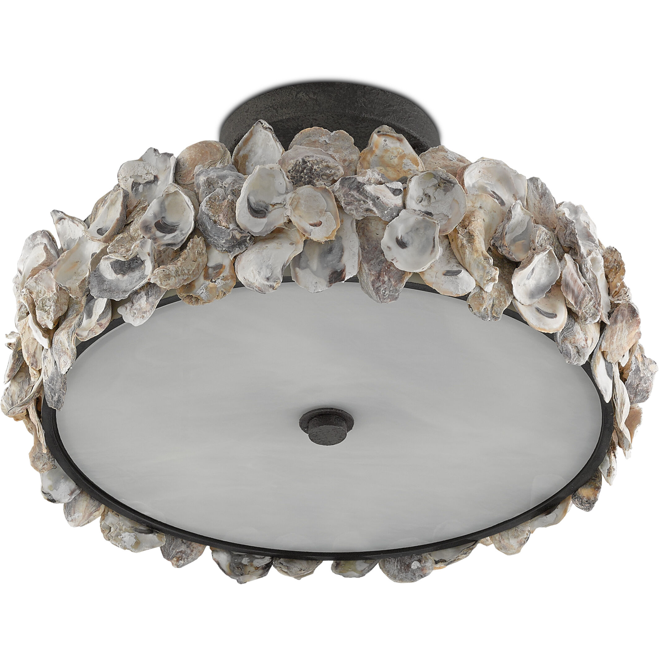 Oyster 3 Light 19 inch Textured Bronze/Natural Semi-Flush Mount Ceiling Light