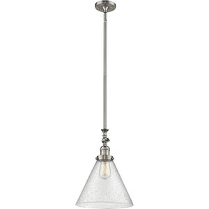 Franklin Restoration Cone LED 12 inch Brushed Satin Nickel Mini Pendant Ceiling Light in Seedy, Franklin Restoration