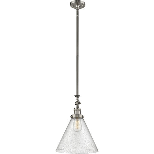 Franklin Restoration Cone LED 12 inch Brushed Satin Nickel Mini Pendant Ceiling Light in Seedy, Franklin Restoration