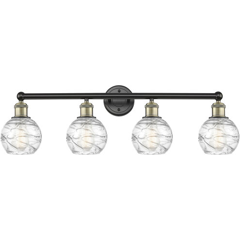 Athens Deco Swirl 4 Light 33 inch Black Antique Brass Bath Vanity Light Wall Light in Clear Deco Swirl