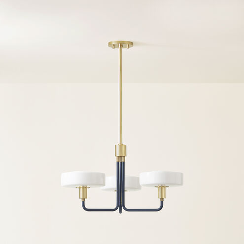 Aston 3 Light 24.25 inch Aged Brass/Slate Blue Chandelier Ceiling Light