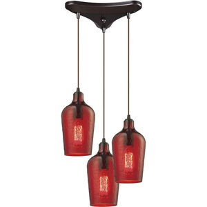 Hammered Glass 3 Light 10 inch Oil Rubbed Bronze Multi Pendant Ceiling Light in Hammered Red Glass, Configurable