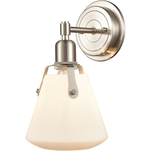 Luna LED 7 inch Satin Nickel Bath Vanity Light Wall Light in White Glass