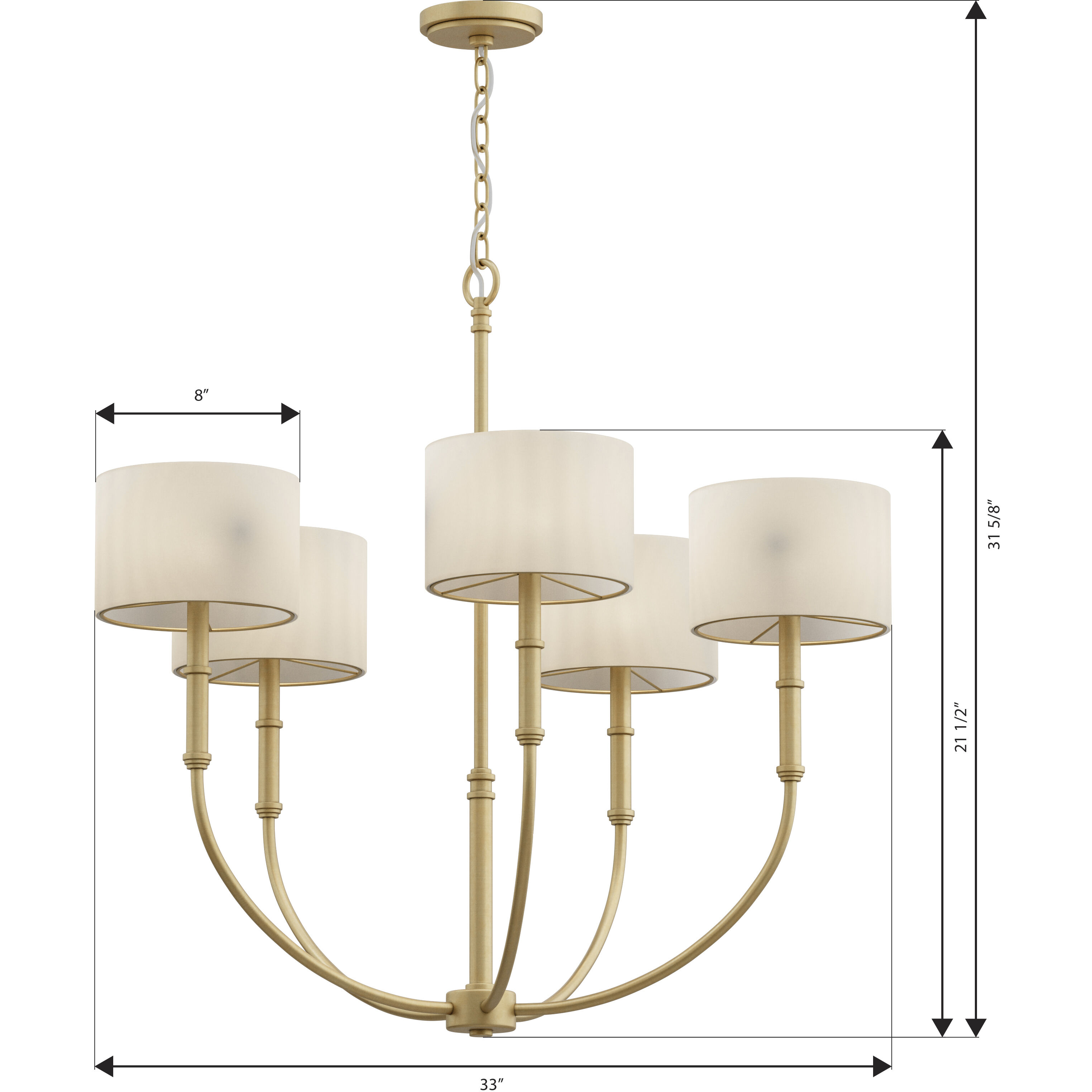Molvene 5 Light 33 inch Legacy Brass Chandelier Ceiling Light