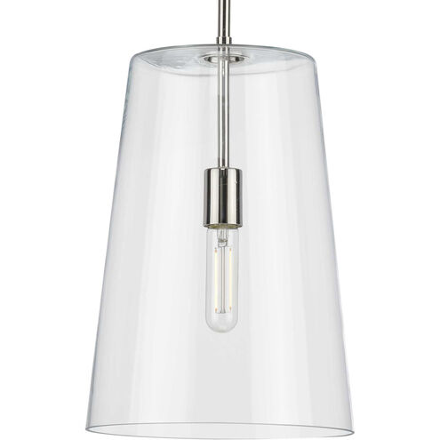 Clarion 1 Light Polished Nickel Pendant Ceiling Light, Medium