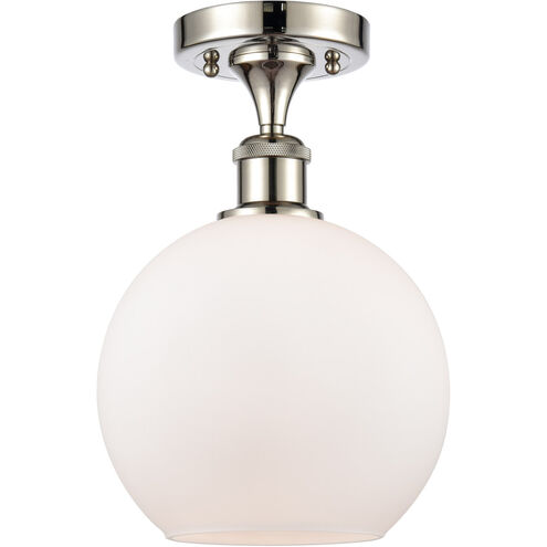 Ballston Athens 1 Light 8 inch Polished Nickel Semi-Flush Mount Ceiling Light in Matte White Glass, Ballston