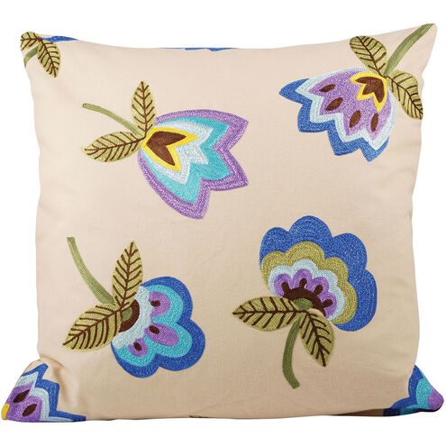 Dahila 20 X 5.5 inch Beige with Blue Accent Pillow