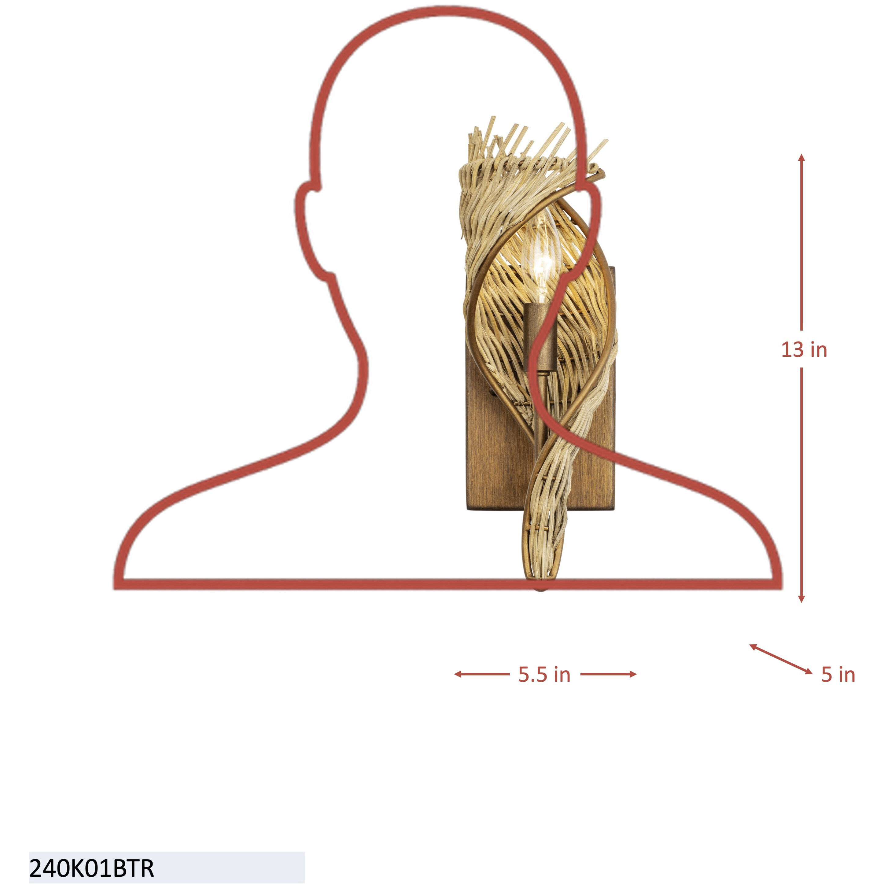 Flow 1 Light 5.5 inch Baguette and Natural Rattan Left Sconce Wall Light in Baguette/Natural Rattan, Smithsonian Collaboration