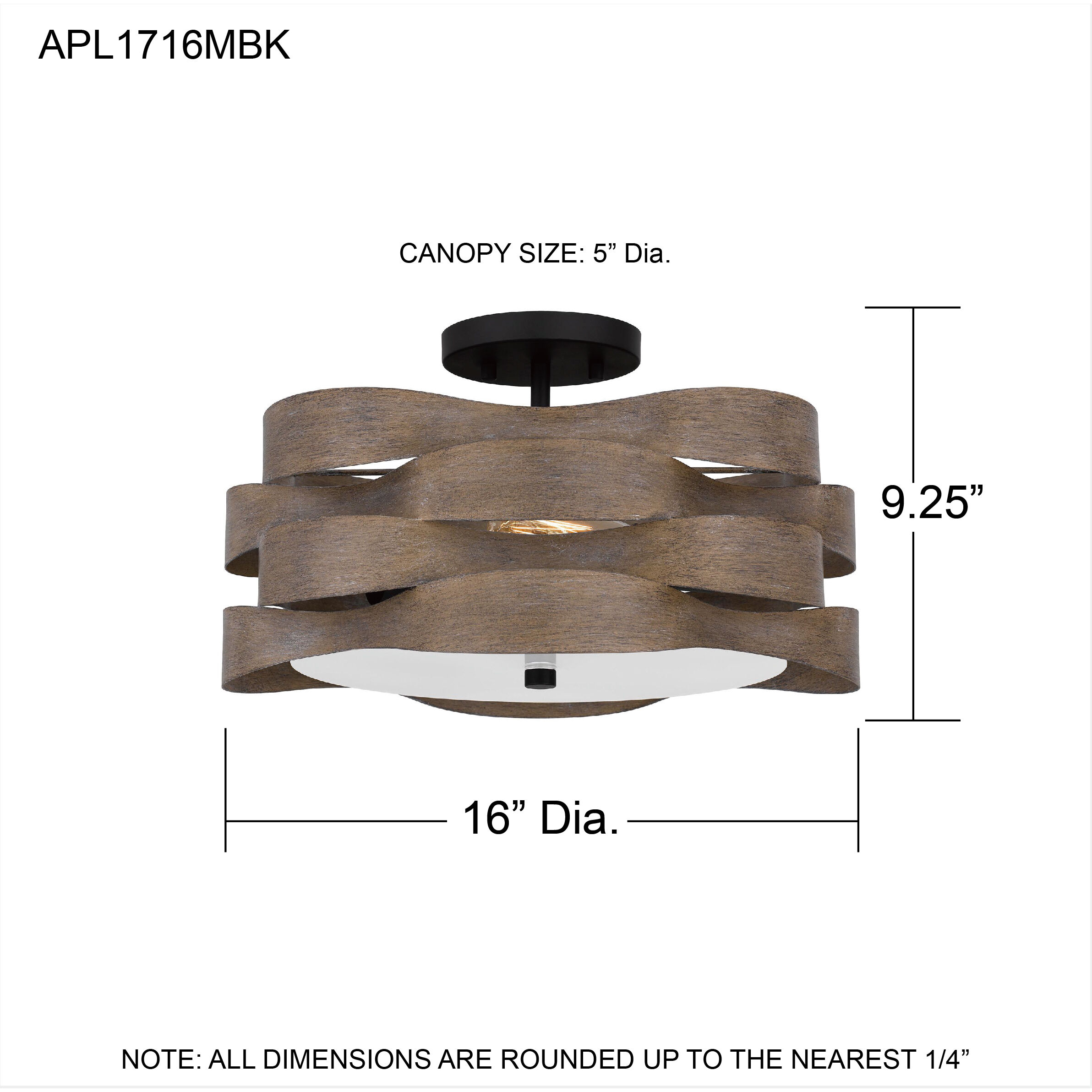 Appleton 2 Light 16 inch Matte Black Semi-Flush Mount Ceiling Light
