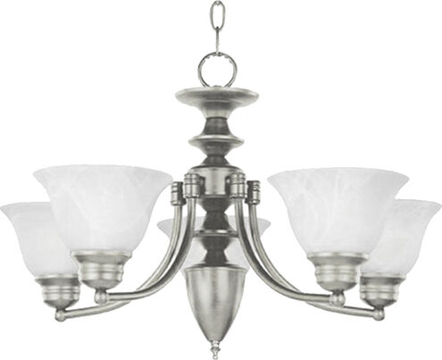 Malaga 5 Light 25 inch Satin Nickel Single Tier Chandelier Ceiling Light in Marble