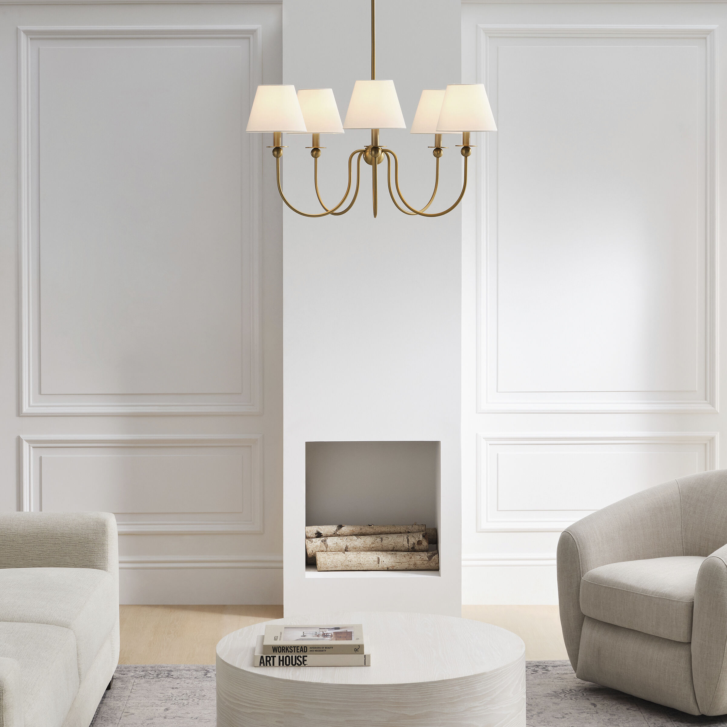 Drew & Jonathan Elsay 6 Light 36.38 inch Satin Brass Chandelier Ceiling Light, Large