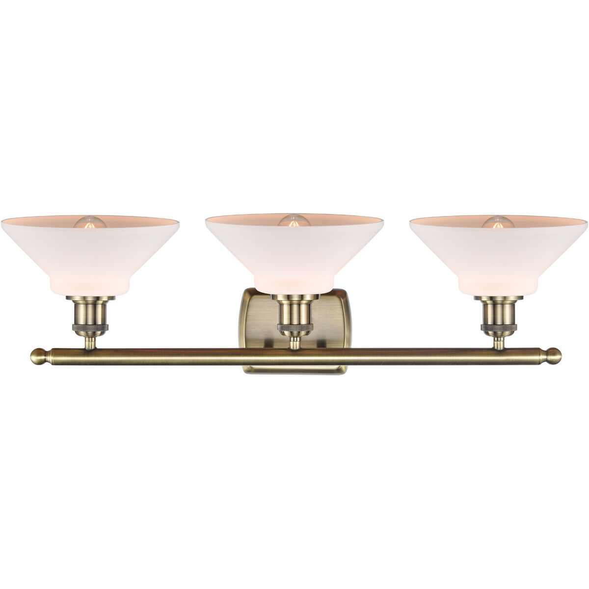 Ballston Orwell 3 Light 26 inch Antique Brass Bath Vanity Light Wall Light in Incandescent, Matte White Glass, Ballston