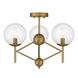 Auresa 3 Light 20 inch Soft Brass Semi Flush Ceiling Light