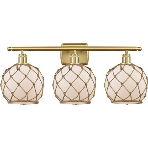 Ballston Farmhouse Rope 3 Light 28 inch Satin Gold Bath Vanity Light Wall Light in Bulb Not Included, White Glass with Brown Rope, Ballston