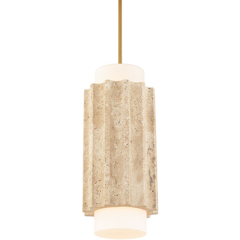 Caviar LED 7 inch Beige Travertine and Aged Brass Indoor Hanging Lighting Ceiling Light in 3500K