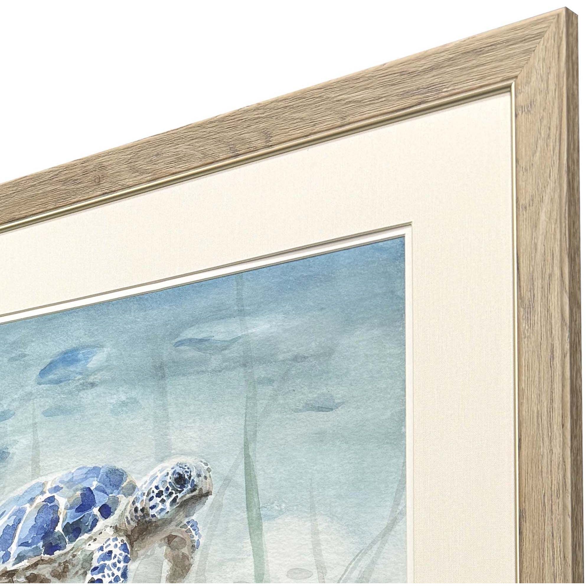 Undersea Ray Undersea Turtle Blue and Turquoise and Green Framed Art, Propac