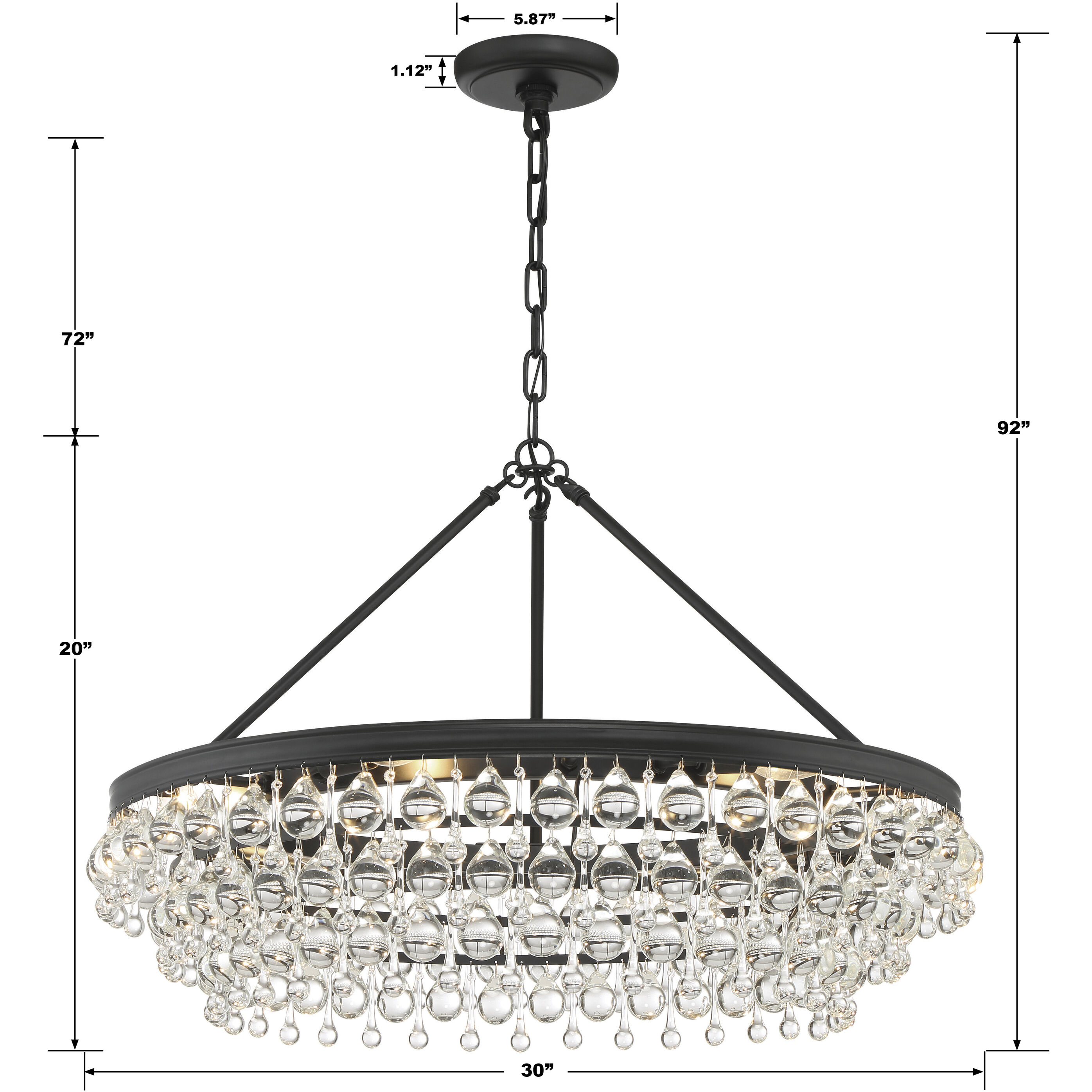 Calypso 6 Light 30 inch Matte Black Chandelier Ceiling Light