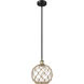 Edison Farmhouse Rope 1 Light 10 inch Black Antique Brass Mini Pendant Ceiling Light in Clear Glass with Brown Rope