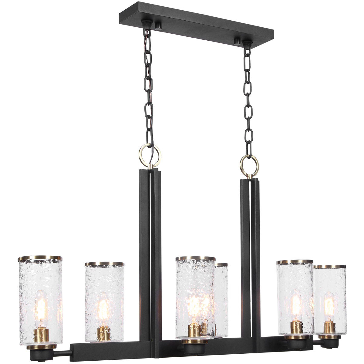 Jarsdel 6 Light 45 inch Black and Antique Brass Island Light Ceiling Light