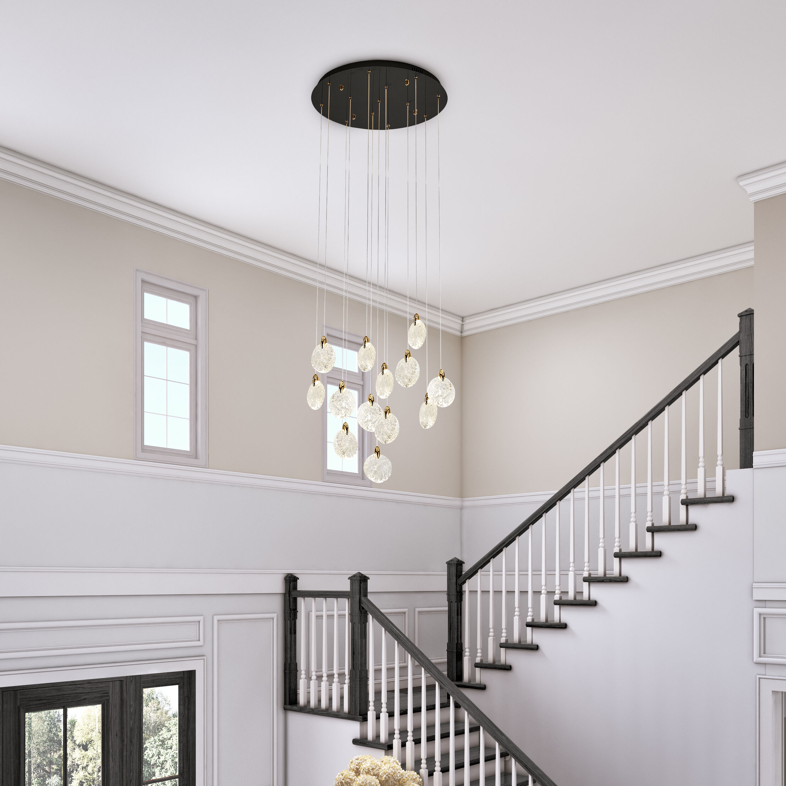 Snowflake LED 23.62 inch Matte Black and Satin Brass Chandelier Ceiling Light