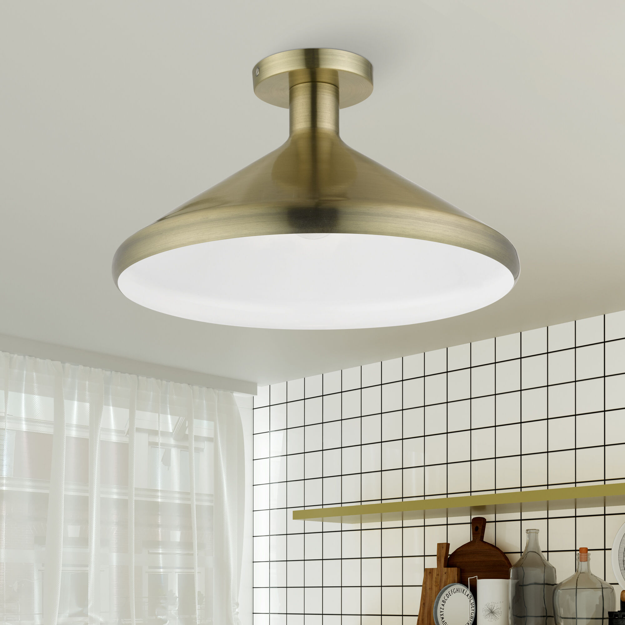Geneva 1 Light 15 inch Antique Brass Semi-Flush Mount Ceiling Light