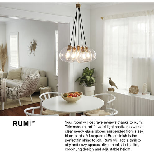 Rumi LED 40 inch Lacquered Brass Pendant Ceiling Light, Linear