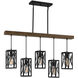 Industrial 5 Light 38 inch Wood with Black Linear Chandelier Ceiling Light